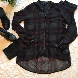 Mossimo Sheer Plaid Hi-lo Blouse